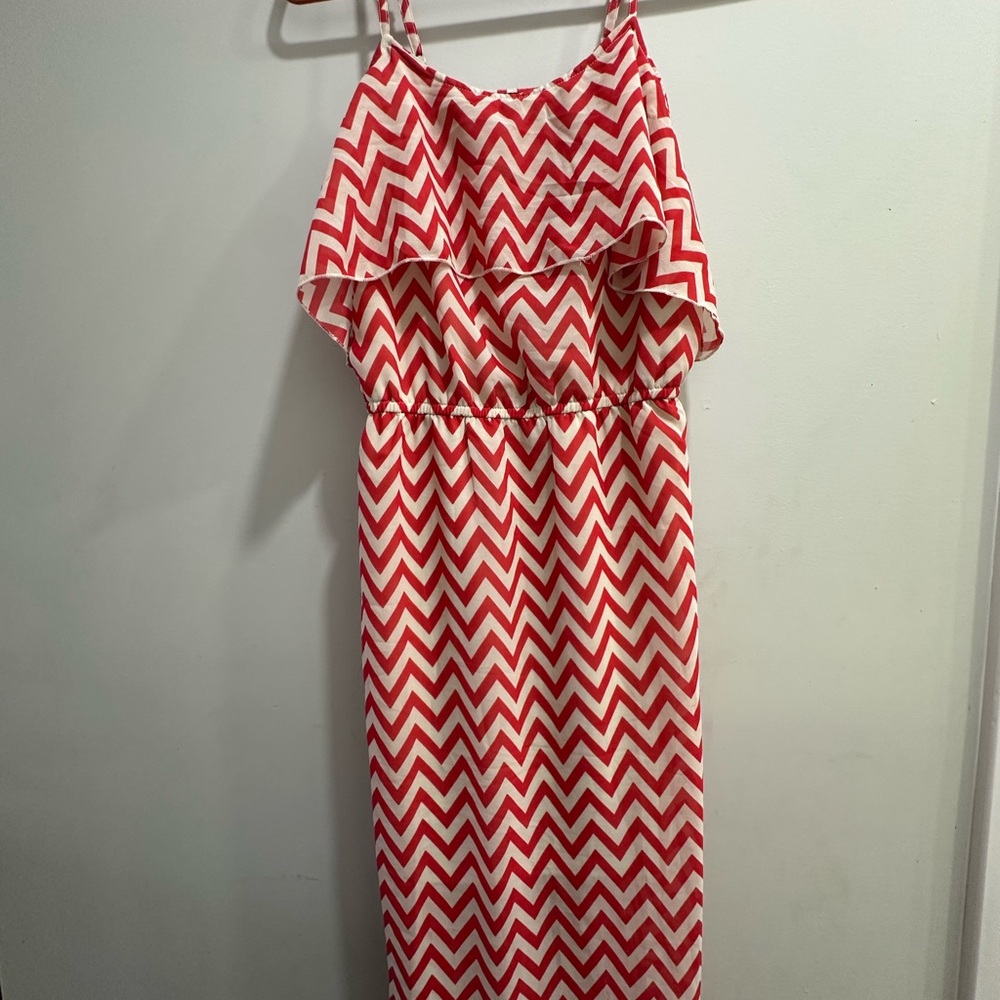 Indulge Red and White Chevron Dress